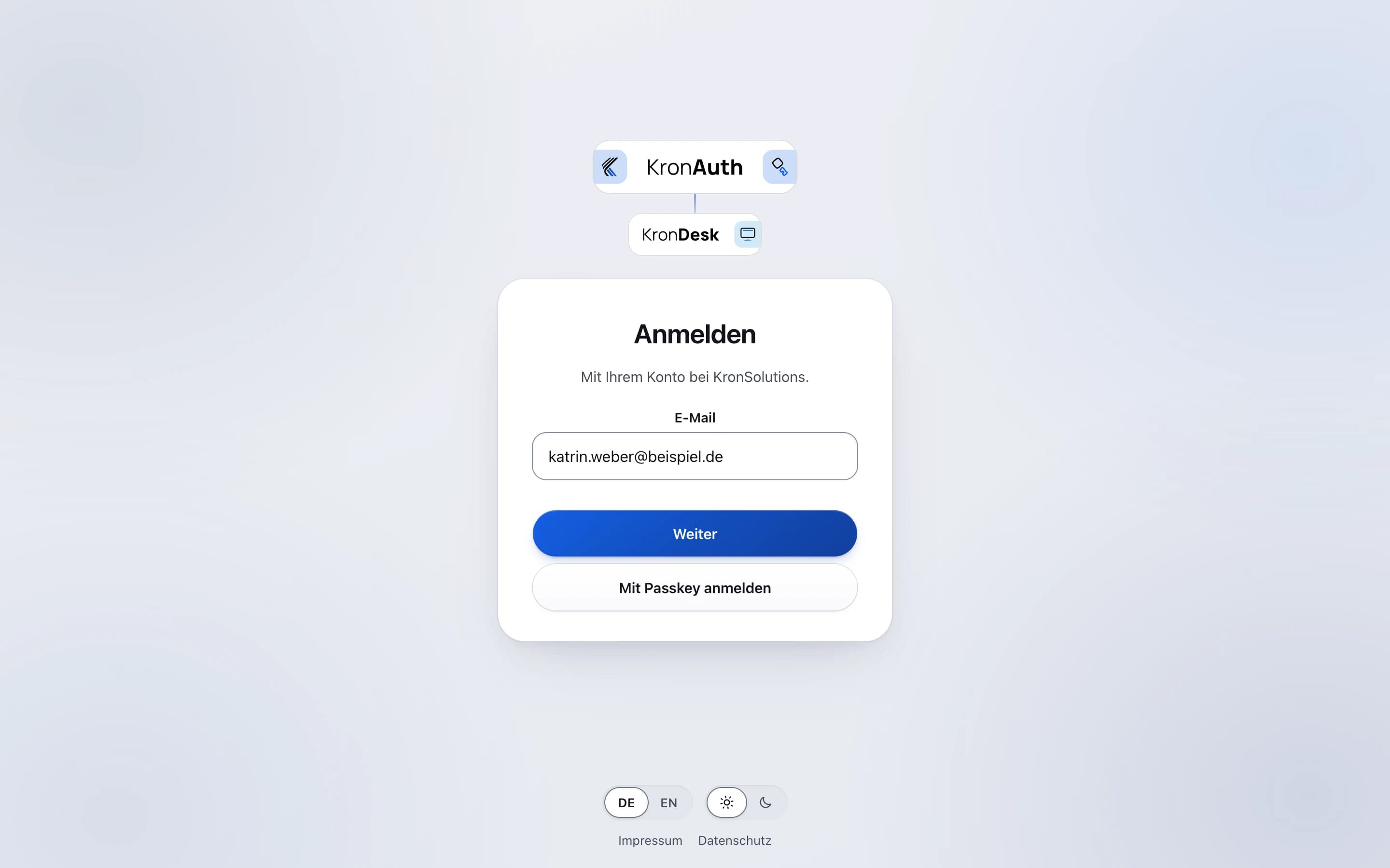 Oberfläche von KronAuth